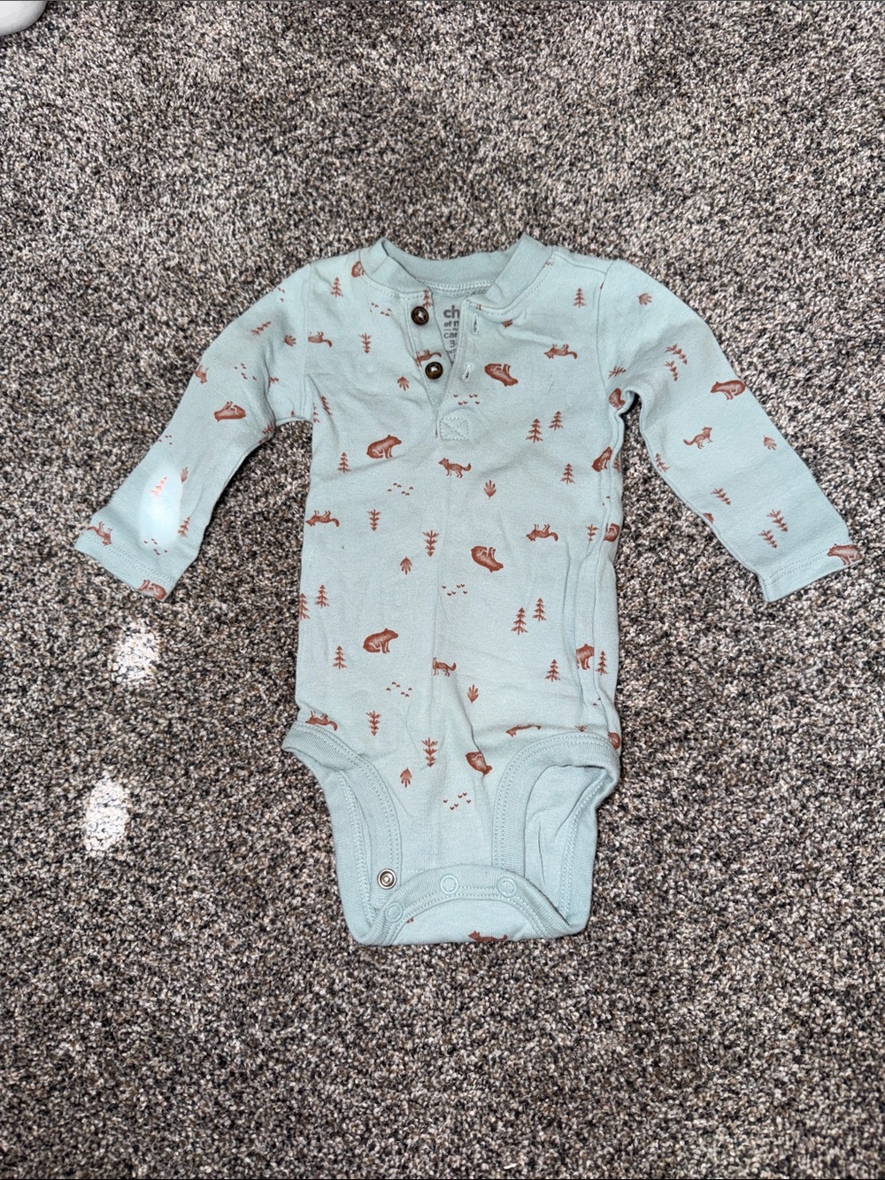 child of mine Light Mint Long-Sleeve One-Piece with Brown Fox Prints